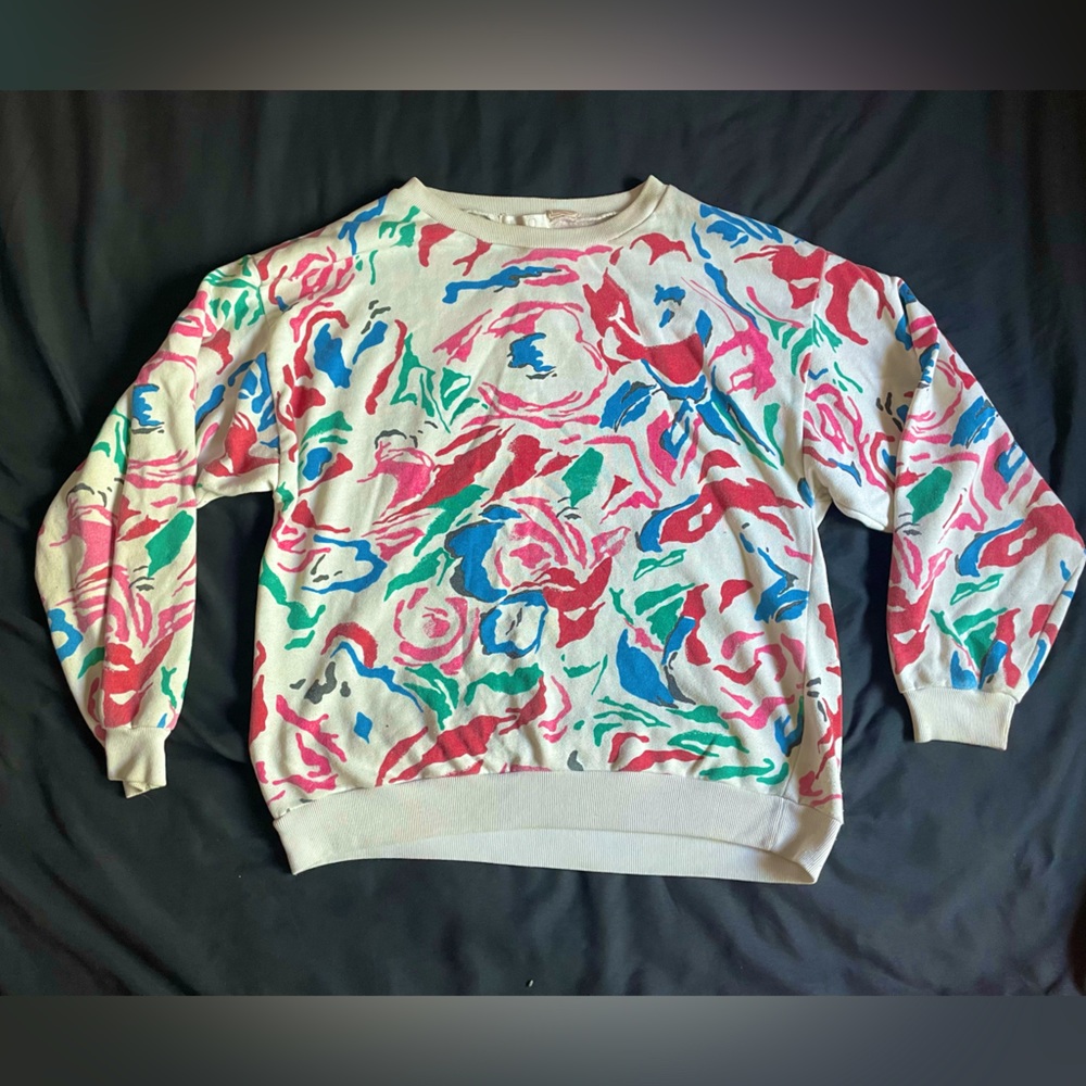 Vintage 80s Abstract Pattern Tapered long-sleeve Sweater